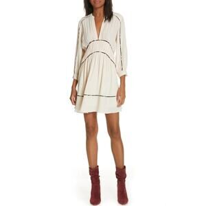 BA&SH Franny Floral Piping Fit & Flare Dress In Poudre